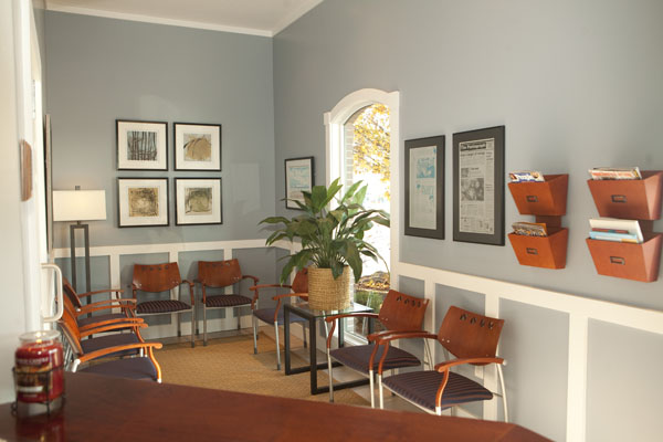 A full view of our warm and inviting reception area.